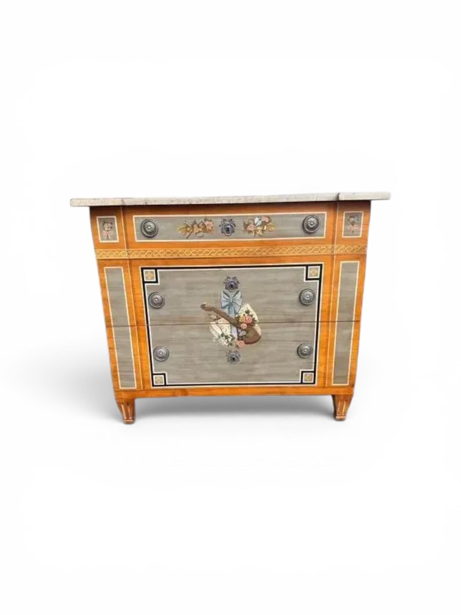 Drexel Heritage Neoclassical Hand-Painted Chest With Faux Marble