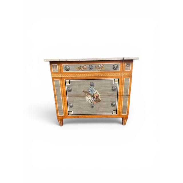 Brown Drexel Heritage Neoclassical Hand-Painted Chest With Faux Marble Top For Sale - Image 8 of 17