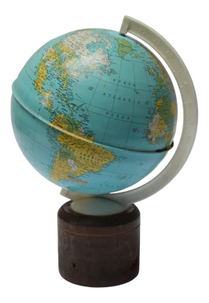 Mid-Century American Modern Tin Litho Globe With Cork Base