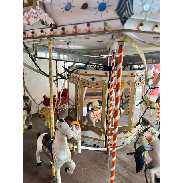 Wood 1940 Beautiful Hand Crafted Revolving Carousel With Horses and Other Animals For Sale - Image 7 of 10