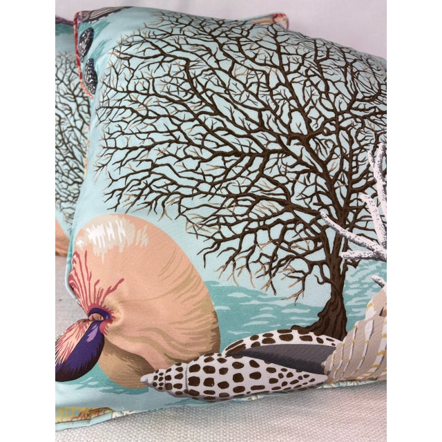 Custom pair of 22" pillows covered in Manuel Canovas "Byron Bay" in color turquoise. These pillows are self welted, have...