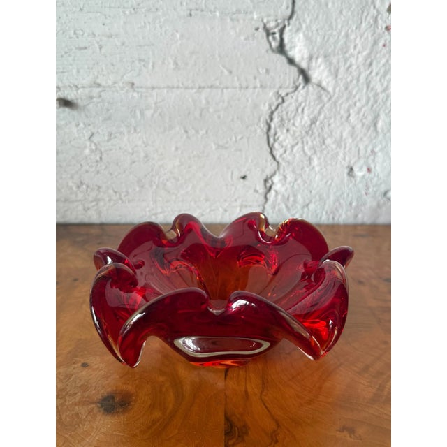 Abstract Mid Century Italian Art Glass Ruffle Dish Bowl After Murano For Sale - Image 3 of 5