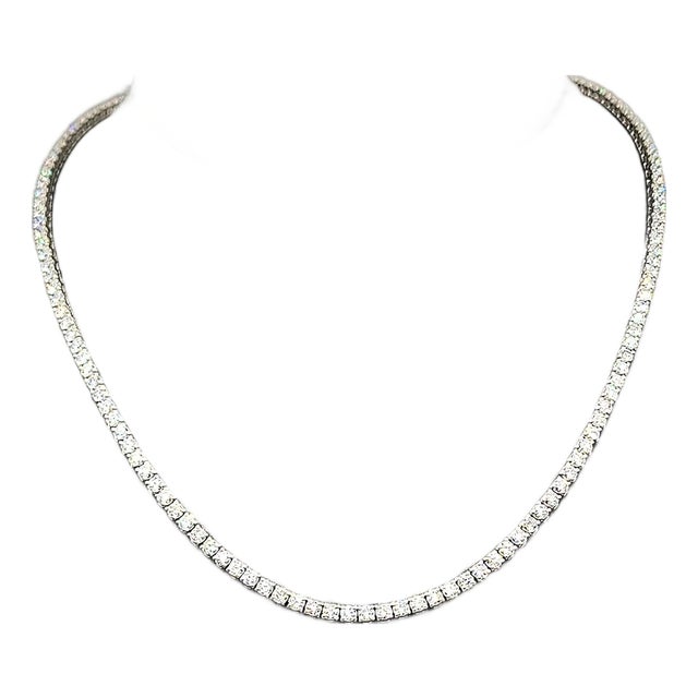 14k White Gold Diamond Tennis Necklace - Approx 9.00 Ct For Sale