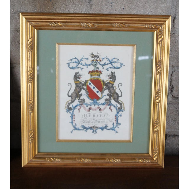 3 Framed Armorial Engravings Figural Coat of Arms Family Crest Heraldic Prints For Sale - Image 4 of 12