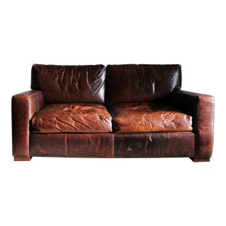 Restoration Hardware Distressed Leather Loveseat For Sale