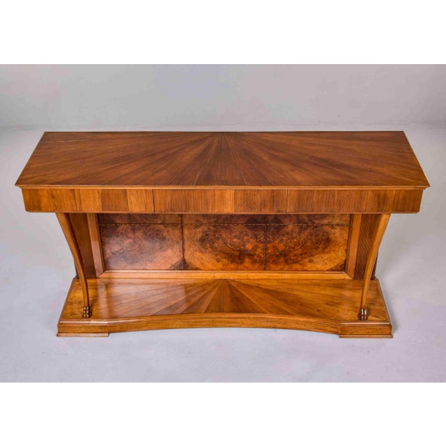 Italian Art Deco Three Drawer Walnut Console With Crotch Veneer For Sale - Image 4 of 12