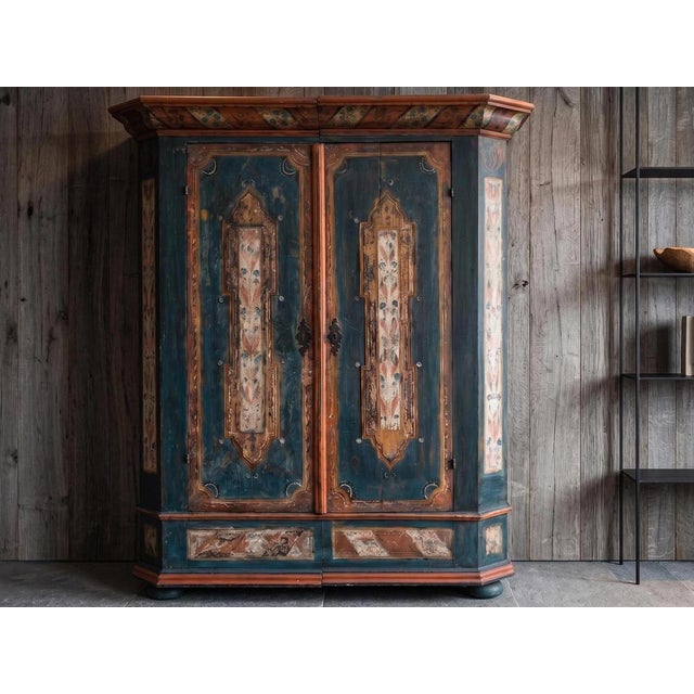 Early 19th Century Alpine Blue Painted Wardrobe, 1817 For Sale - Image 5 of 18