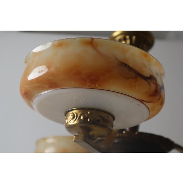 1920s Danish Art Deco Chandelier with Alabaster-Look Glass Bowls For Sale - Image 5 of 18