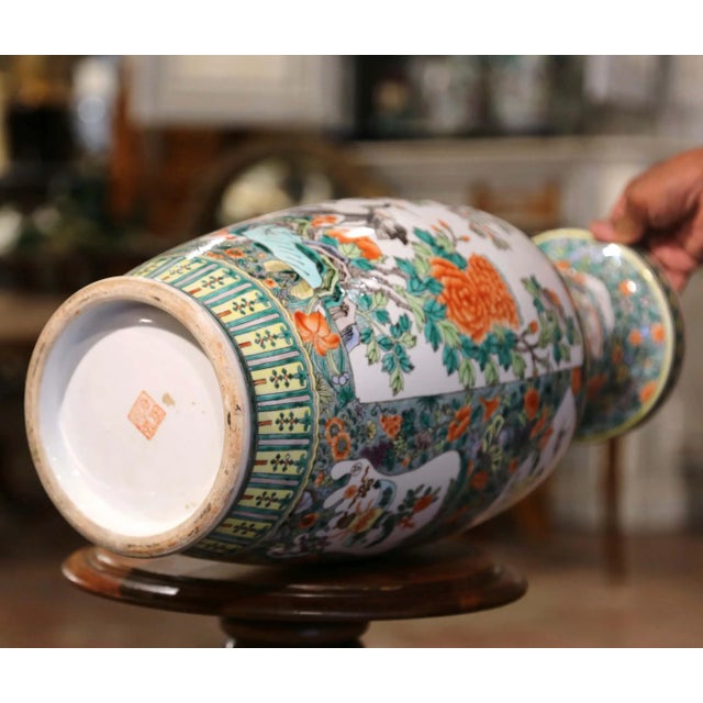 Mid-Century Chinese Hand-Painted Famille Verte Porcelain Vase For Sale - Image 11 of 12