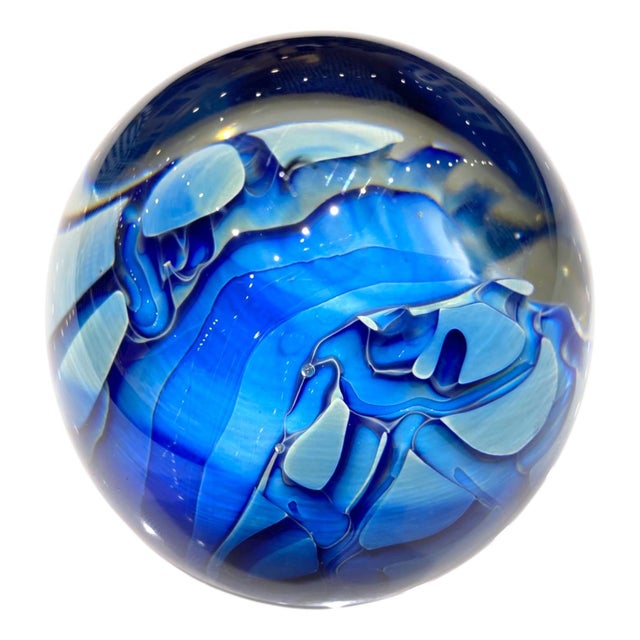 Stunning Robert Eickholt Signed Sculptural Blue Paperweight Ohio Art Glass For Sale - Image 10 of 16