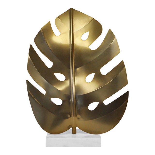 Matthew Izzo Home Frond Brass Leaf Sculpture on Marble Base For Sale