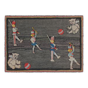 Antique Hooked Rug in Gray and Red With Pictorial Patterns - Rug & Kilim