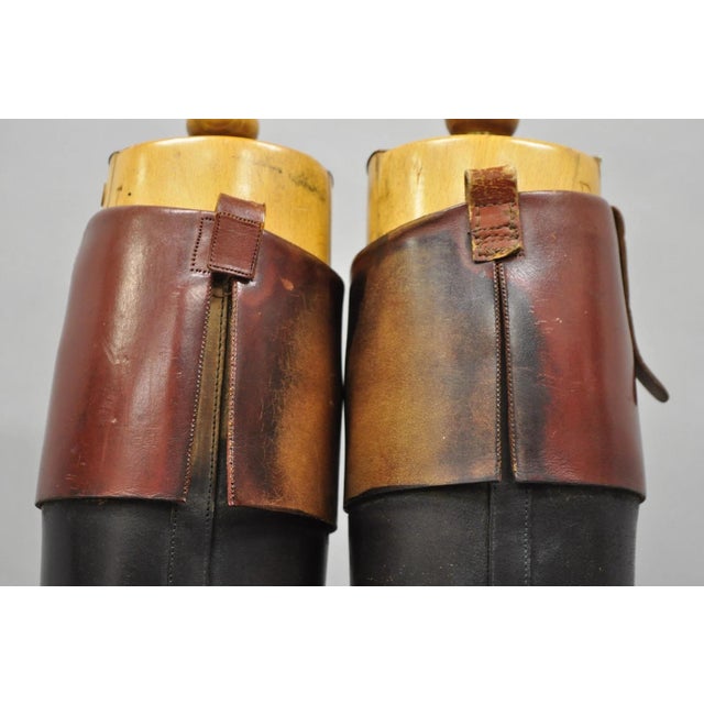 Vintage Maxwell London English Leather Black & Brown Horse Riding Boots W/ Trees For Sale - Image 14 of 18