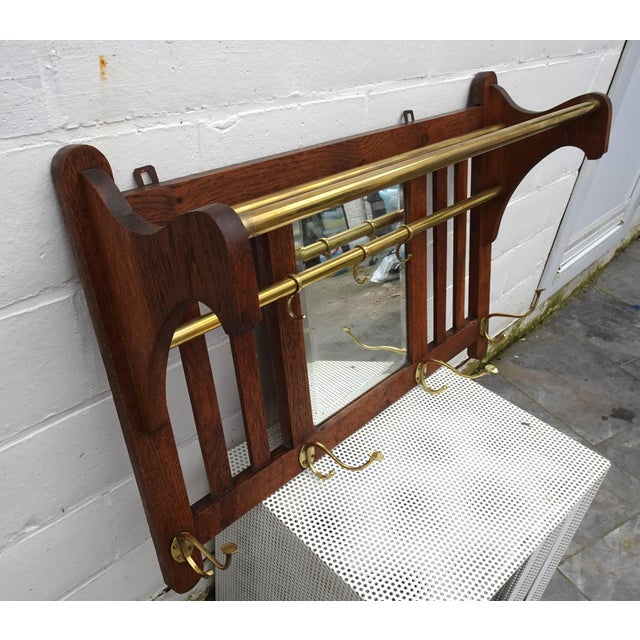 1920s Art Deco Wall Coat Rack in Belgian Oak and Brass, 1920s For Sale - Image 5 of 15