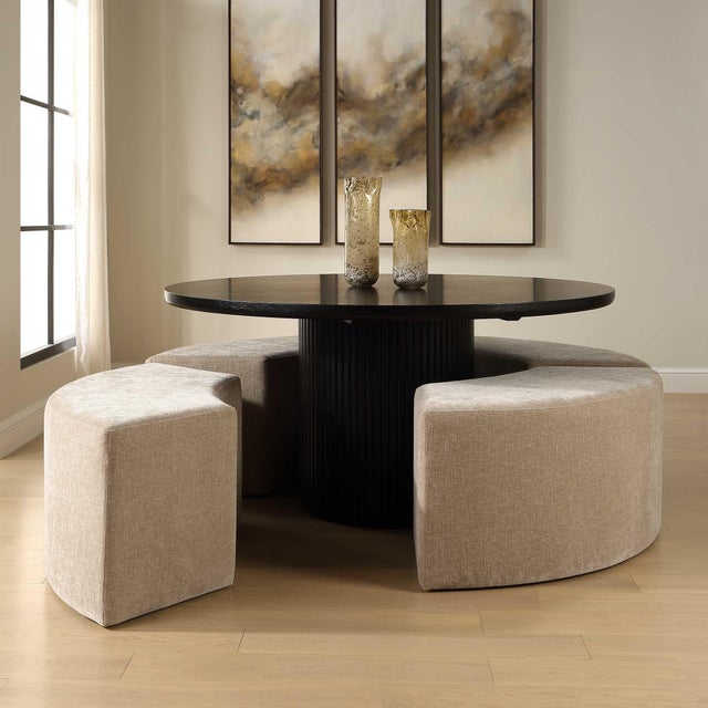 Wood Khai Rounded Plush Dining Bench For Sale - Image 7 of 11