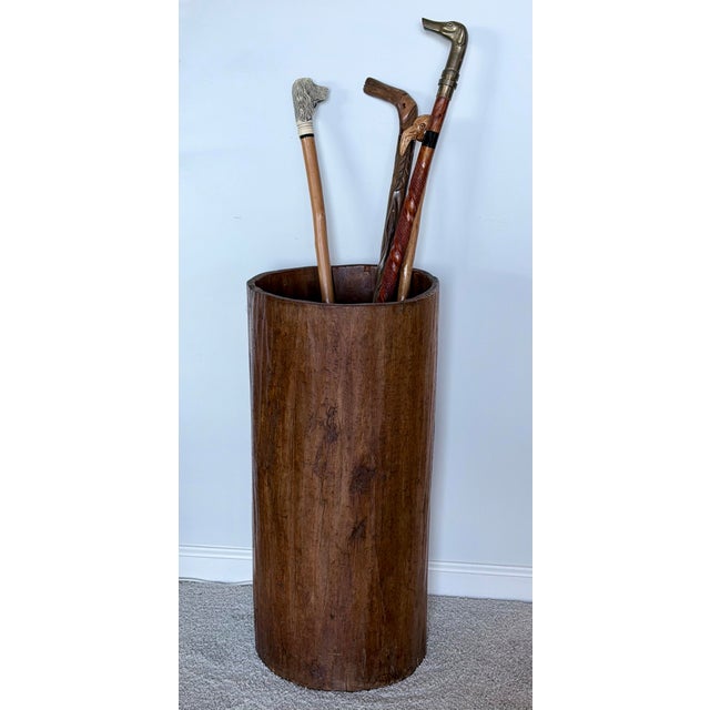Cabin Rustic Hand Hollowed Tree Trunk Umbrella Stand For Sale - Image 3 of 11
