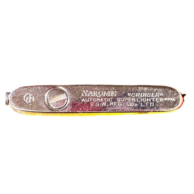 1960s MCM Novelty "Cruiser" Yellow & Red Cruise Ship Enameled Lighter by Sarome Japan For Sale - Image 4 of 5