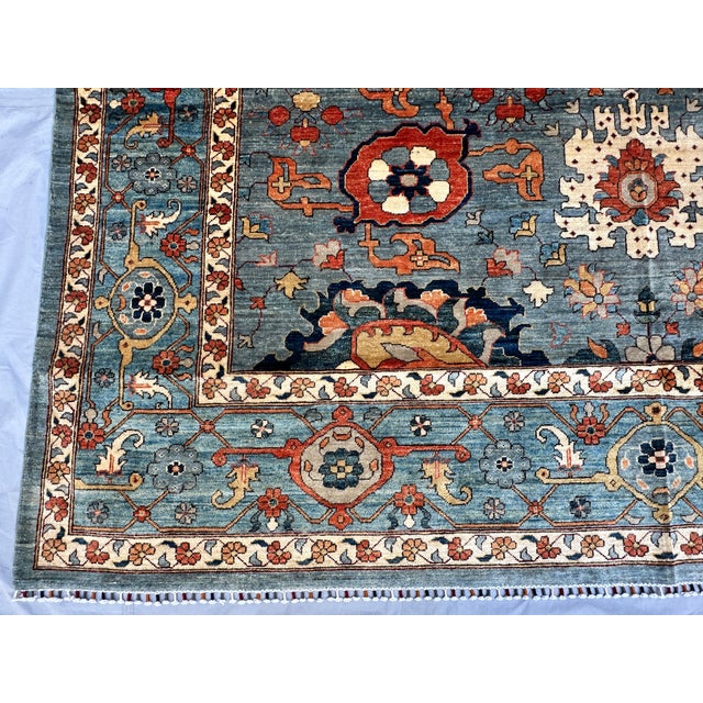 Navy Blue Hand-Knotted Afghan Sultanabad Chobi Wool Area Rug - 8'11" X 11'11" For Sale - Image 8 of 16