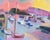 A 1994 oil on canvas painting by the Argentinian artist Esther Garcia Eder. Titled "Blue Harbor," this colorful work...