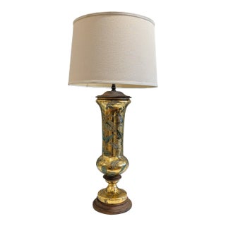 Gold Leaf Botanical Glass Table Lamp, Mid-20th Century For Sale
