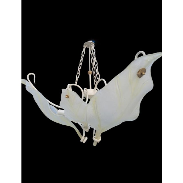 Traditional Rare Massive Murano Suspended Blown Glass Frosted Leaf 3 Light Chandelier Light Fixture For Sale - Image 3 of 17