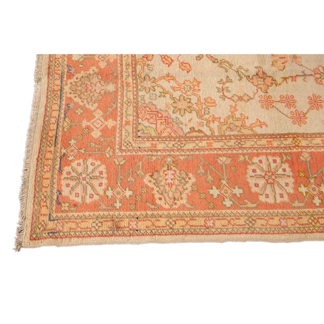 Antique Turkish Oushak Peach Handmade Wool Rug For Sale - Image 4 of 12