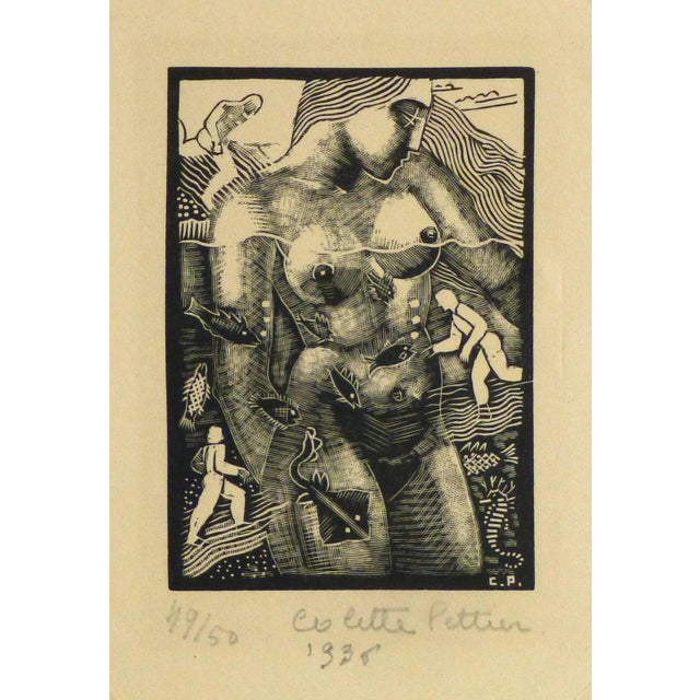 1930s Colette Pettier, French Woodcut - La Mer Et Les Fleuves For Sale - Image 5 of 5