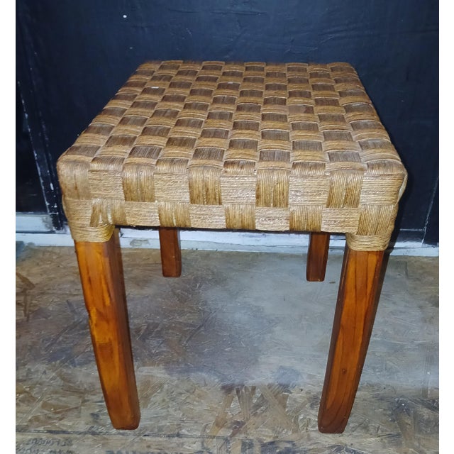 Mid-Century Modern 1990s Boho Basket Weave Rattan Footstool Ottoman For Sale - Image 3 of 5