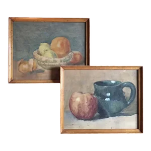 Circa 1900 Fruit Still Life Watercolor Painting by Ruth Hallock - A Pair