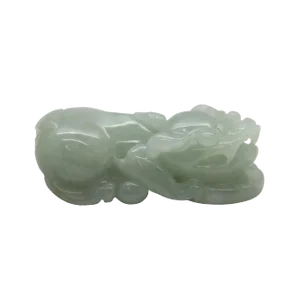 Chinese Hand Carved Natural Green Jade Feng Shui Lucky Pixiu Figure Pendant