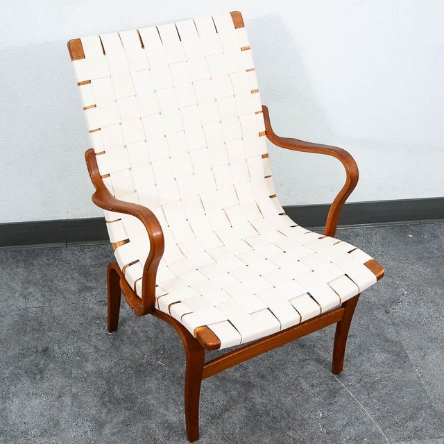 Bruno Mathsson Mid Century Danish Modern Lounge Chair Bruno Mathsson Eva Armchair White MCM For Sale - Image 4 of 12