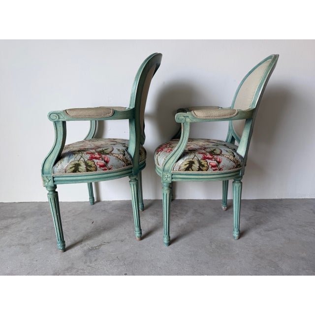 1970’s Vintage Palm Beach Louis XVI–Style Oval Back Arm Accent / Dining Chairs – A Pair For Sale In Miami - Image 6 of 12