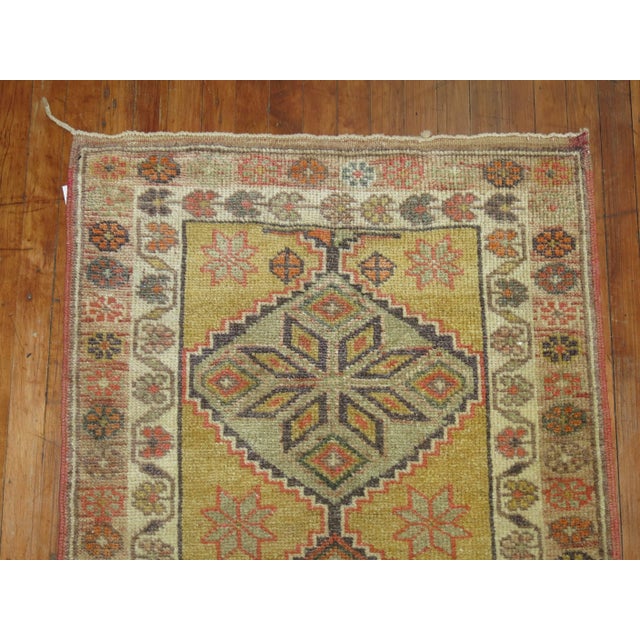 Early 21st Century Yellow Green Vintage 20th Century Decorative Turkish Anatolian Turkish Runner - 2'11" x 13'9" For Sale - Image 5 of 6