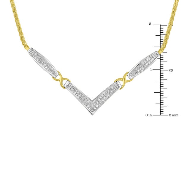14K Yellow and White Gold 2.0 Cttw Princess Cut Diamond Flared and X-Station V Shaped 18” Franco Chain Statement Necklace (H-I Color, SI2-I1 Clarity) For Sale In New York - Image 6 of 6