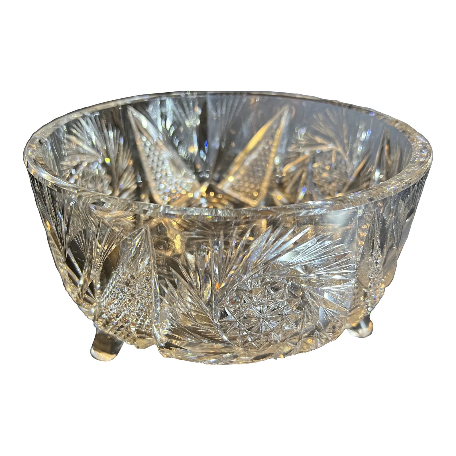 Vintage Early 20th Century American Brilliant Cut Glass Footed Bowl