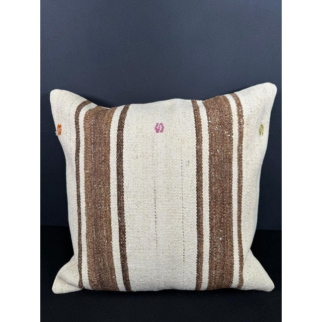 Turkish Hemp Pillow Cushion Natural Beige Brown Cushion Cover 20"x20" For Sale - Image 4 of 4