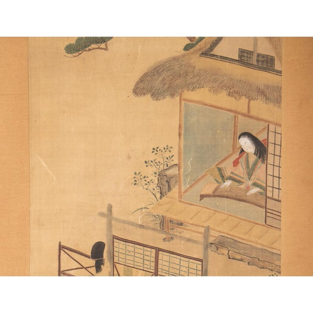 Meiji Era Japanese Painted Silk Scroll Inspired by "The Tale of Genji" Story For Sale In Dallas - Image 6 of 12