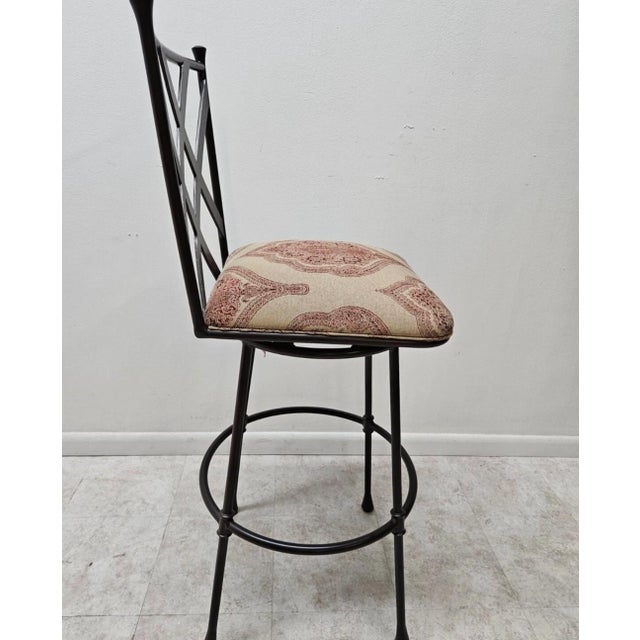 Metal 1990s Ethan Allen Biscayne Swivel Counter Bar Stool Wrought Iron For Sale - Image 7 of 14