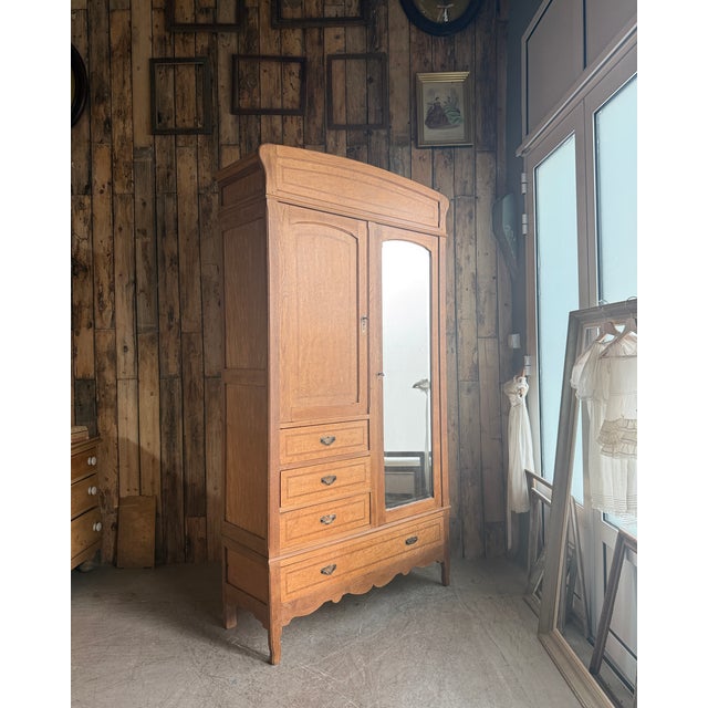 Wood Large Art Nouveau Wardrobe in Oak and Speckled Maple, 1890s For Sale - Image 7 of 18