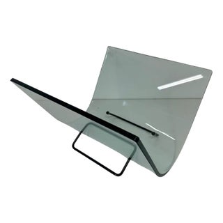 Italian Curved Glass and Metal Magazine Holder, 1980s For Sale