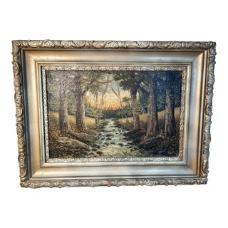 Luigi Martini Oil Painting on Canvas 1800s Landscape Carved Wood Frame For Sale