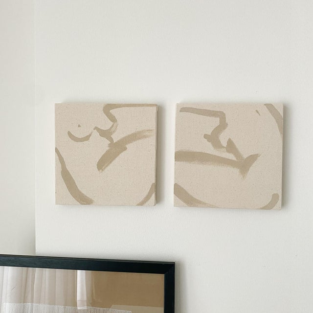 "Female" (2026). Set of two artworks by artist Anna Pepe. Acrylic paint on unprimed cotton canvas, 7.9"x7.9" Female...