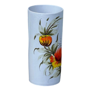 60s Mid Century Modern Hand Painted Orange Poppy Flower Ceramic Umbrella Stand Holder Italy