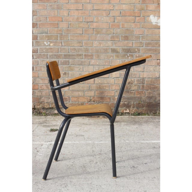 Steel & veneer student desk chair by Jacques Hitier, France circa 1950. I have official proof of authenticity such as...