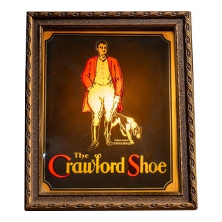 C. 1920 Crawford Shoe Reverse Painted Lighted Flashing Sign Display For Sale