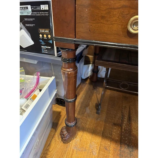Wood Baker Furniture English Regency 3 Drawer Writing Desk Table Black Trim Paw Feet For Sale - Image 7 of 10