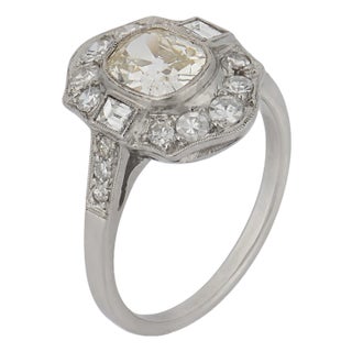 Gia 1.02 Carat Old Mine Cut Diamond Platinum Engagement Ring, Size 6.75 For Sale