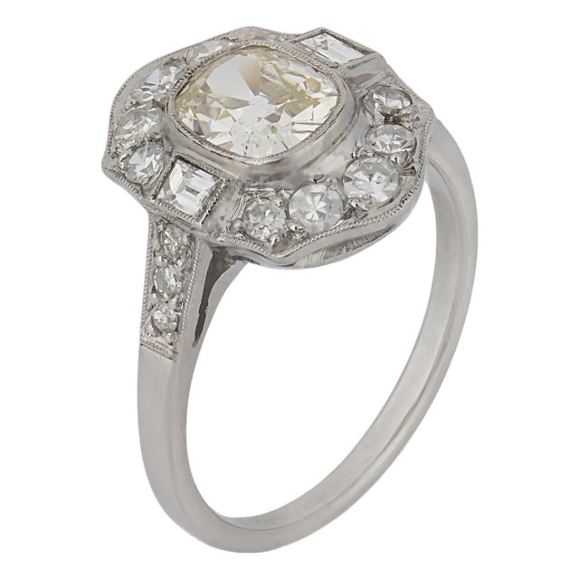 Gia 1.02 Carat Old Mine Cut Diamond Platinum Engagement Ring, Size 6.75 For Sale