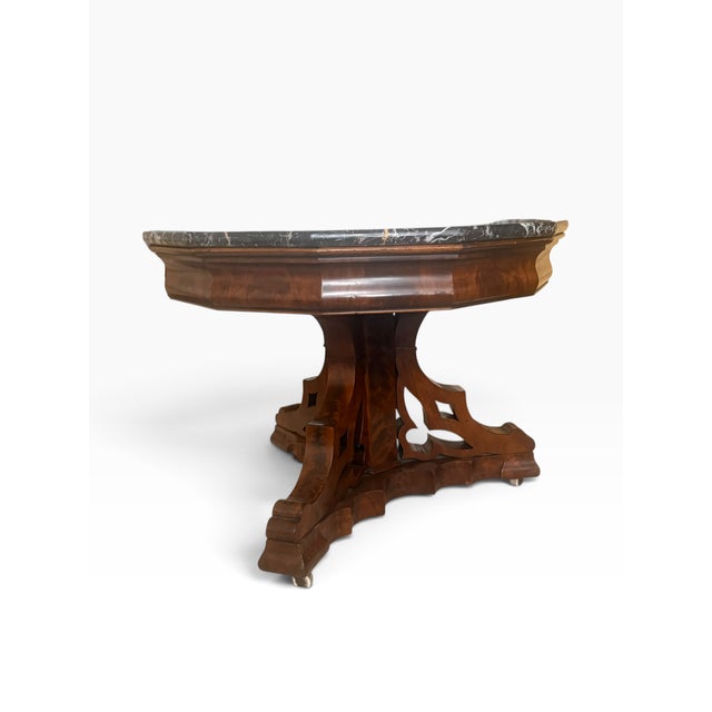 Antique Octagonal Black Marble Top Mahogany Center Table on Porcelain Casters For Sale - Image 4 of 15