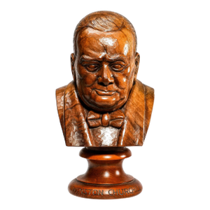 Nice Large Antique Winston Churchill Carved Wood Bust Statue Sculpture Home Decor